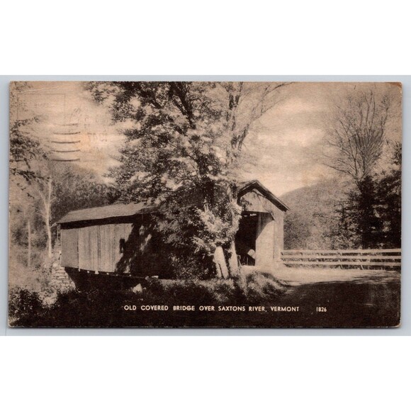 RPPC Postcard Old Covered Bridge Over Saxtons River Vermont Posted 1947 Photolux - Picture 1 of 2